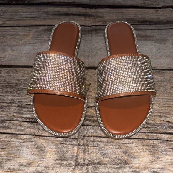 Women's Sandal Slip On Fashion Slides Rhinestone Sequins EU 41 Womens 8.5/9 NEW - Picture 2 of 9